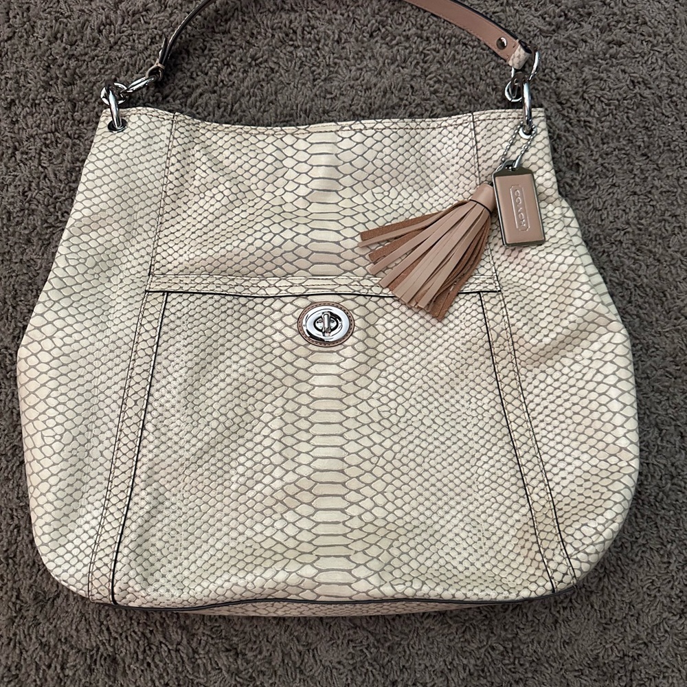 Coach Beige and Brown Snakeskin Shoulder Bag